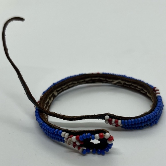 Jewelry - American flag beaded bracelet on leather